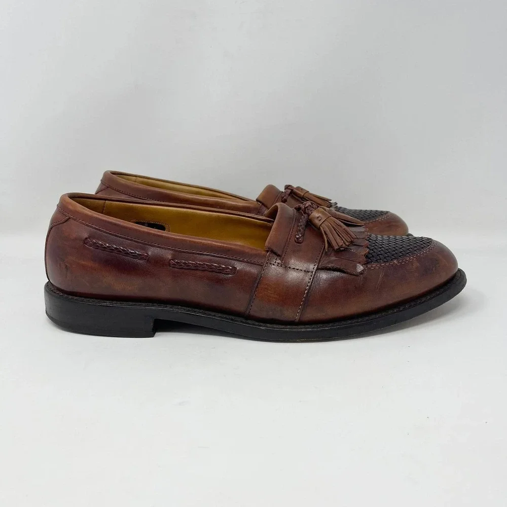 Allen Edmonds Cody Tassel Loafers Mens‎ 11 Brown Leather Woven Basketweave 1849